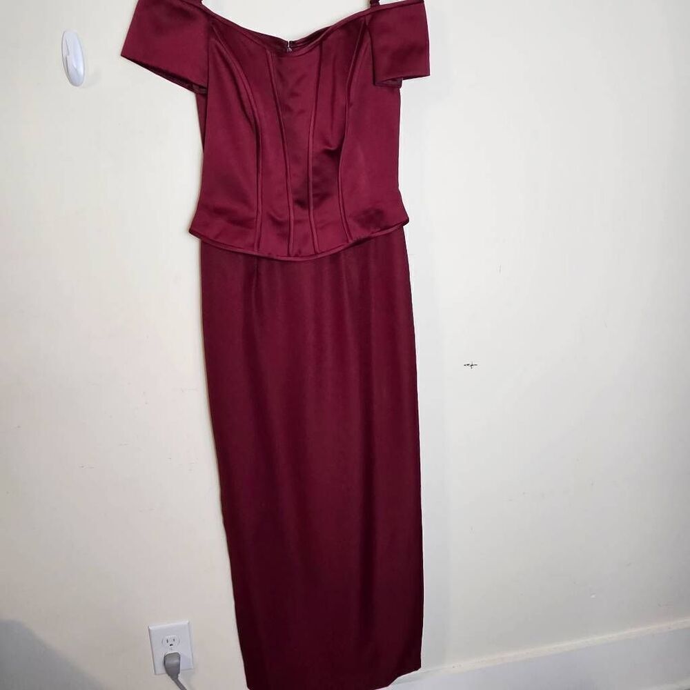 Cachet Burgundy Off-Shoulder Maxi Dress